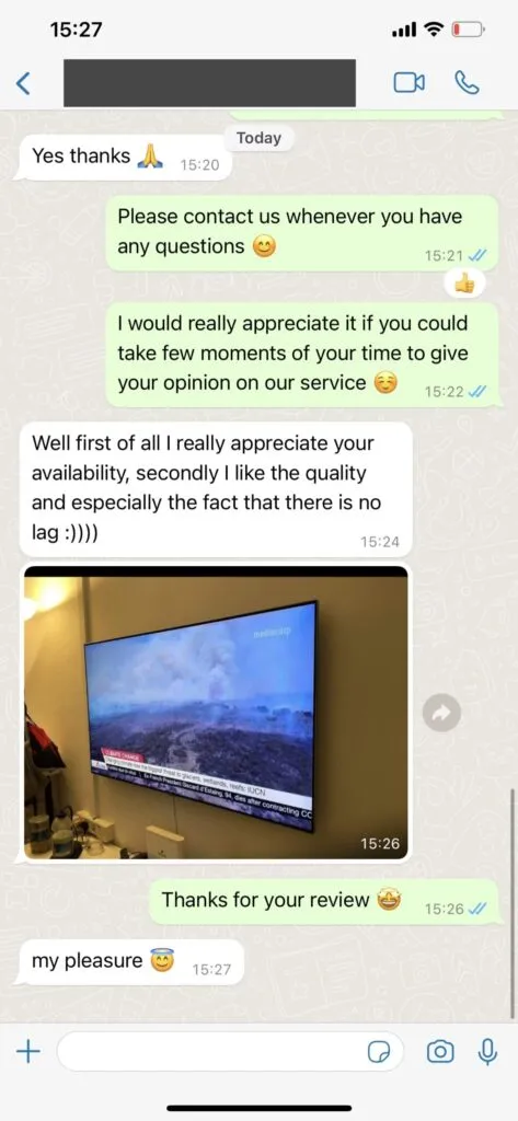 Capture d'échange et confirmation d'abonnement WhatsApp Nox IPTV 2